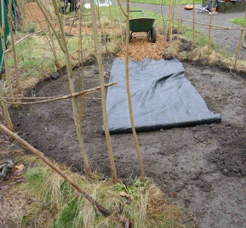 Laying membrane and woodchip