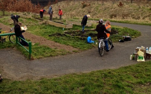 Volunteers and the raised beds