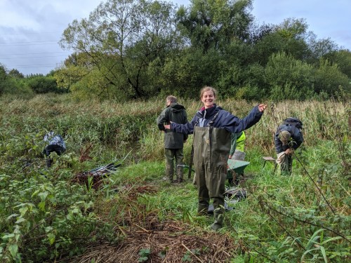 Conservation volunteers preparing